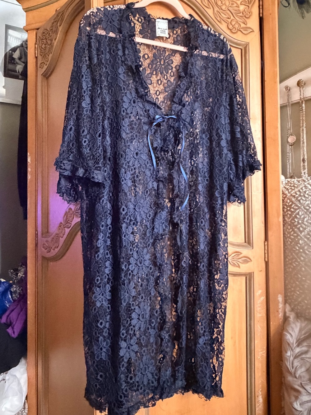 Women’s Navy Lace kimono with tie front